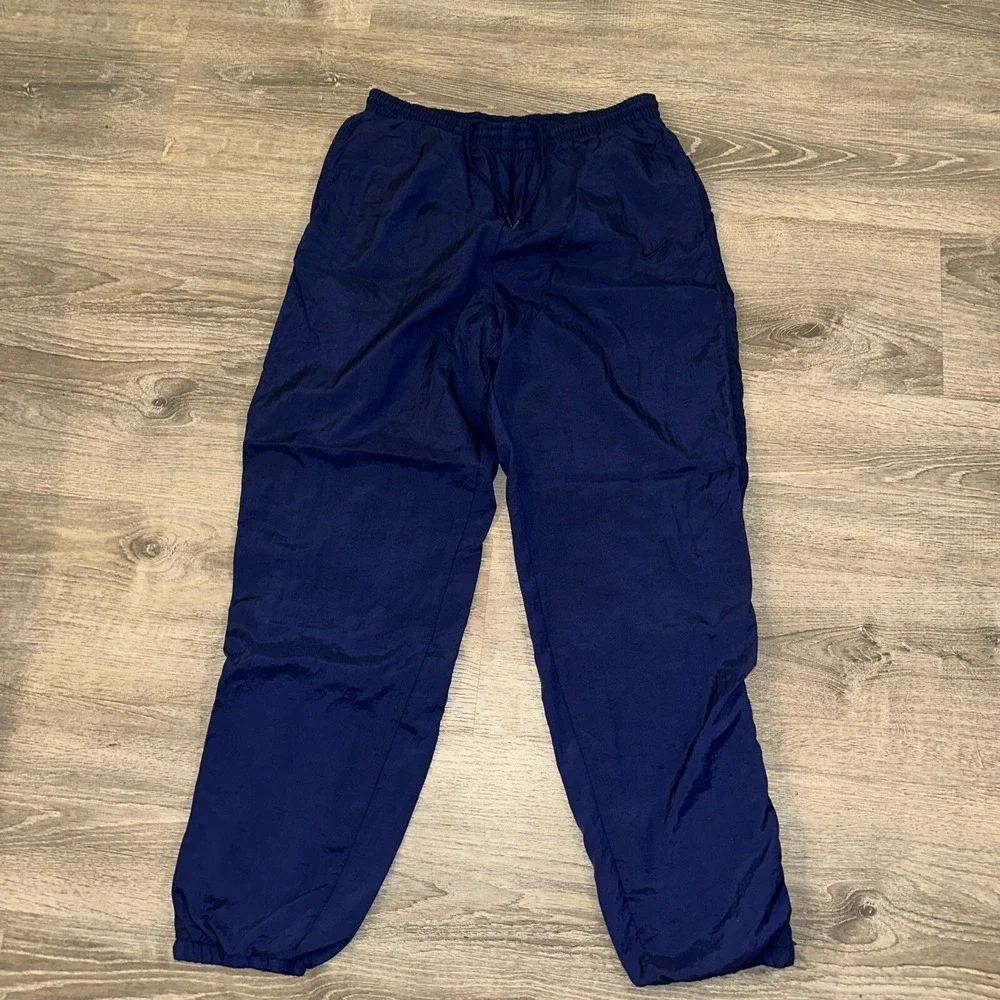 Vintage Nike Jogger Pants Mens Medium Navy Blue  Track Y2K Lined Ankle Zip